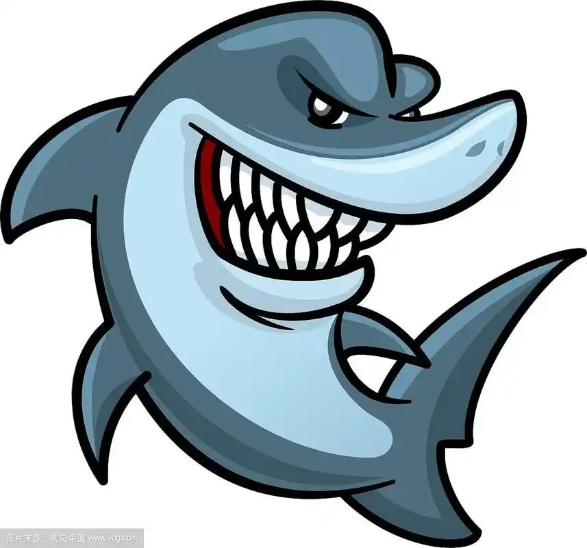 饥饿的鲨鱼与牙齿微笑卡通人物