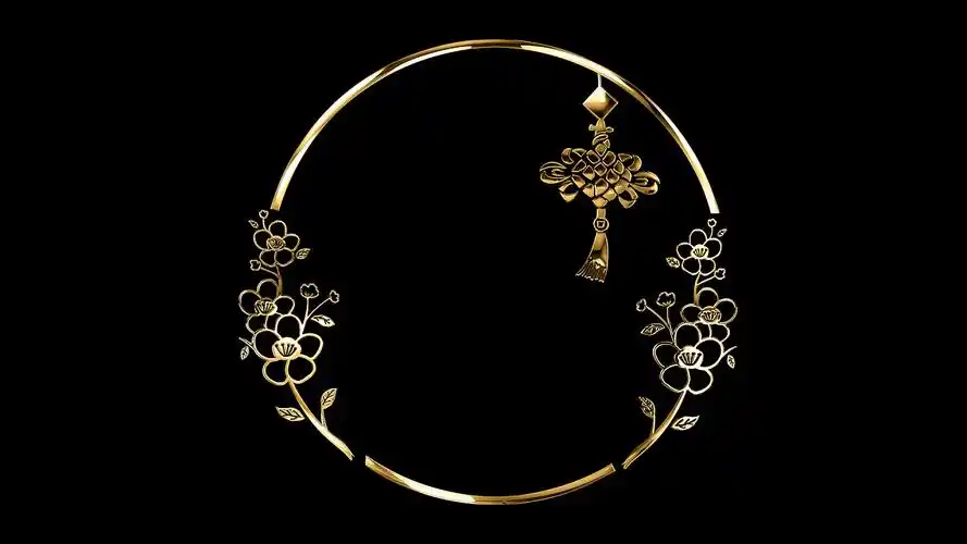 复古中式金色边框4k带通道中式金属边框