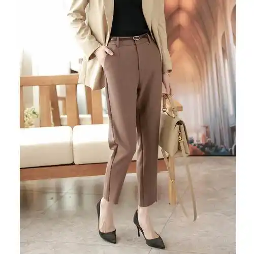 咖色高腰九分烟管裤西装裤女秋冬2022新款休闲裤子修身直筒小脚裤