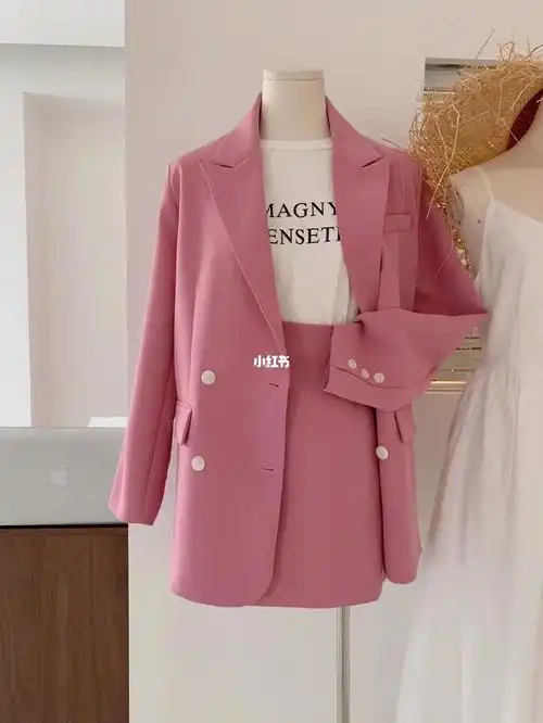 气质套装玫粉色绝美了随性温柔西装套装