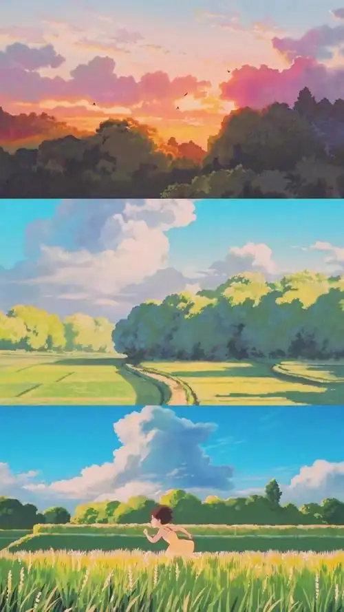 宫崎骏动漫场景拼接手机壁纸