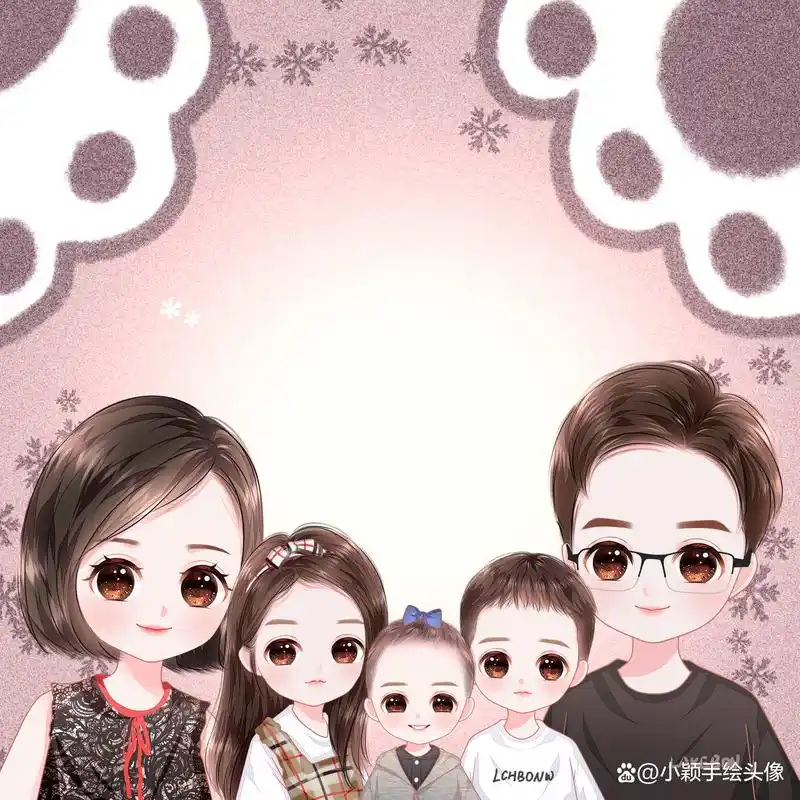 年味十足的全家福图片,一家五口动漫头像,满满的仪式感