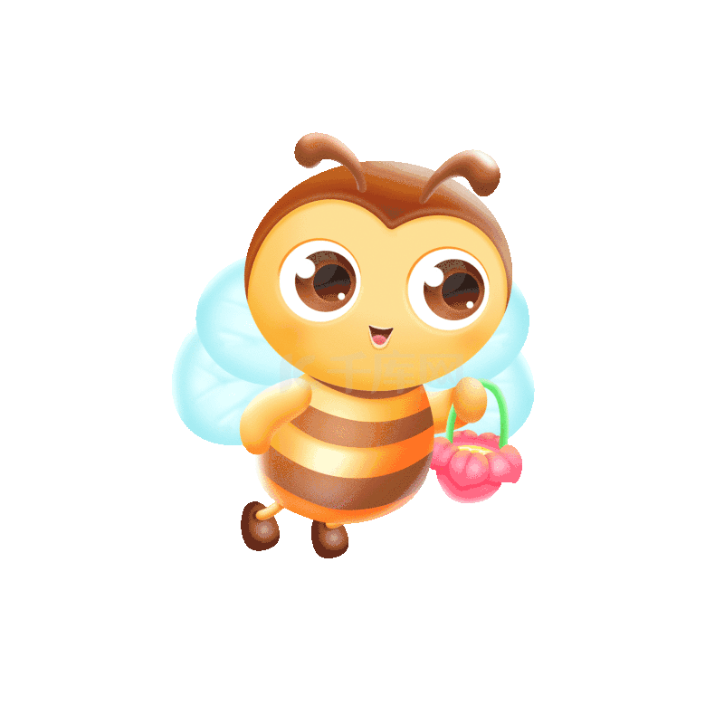 抱着花提水桶的卡通可爱蜜蜂pngpngpsd手绘创意卡通蜂巢pngpsd手绘小