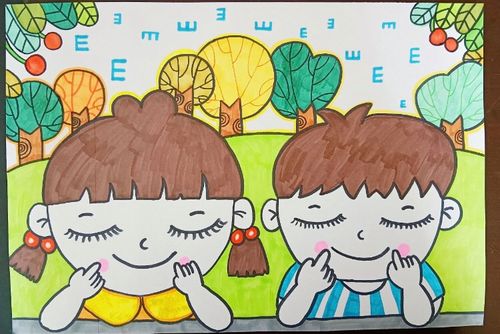 爱眼护眼儿童画手抄报模板小报黑白线稿竖版护瞳主题绘画保护眼睛