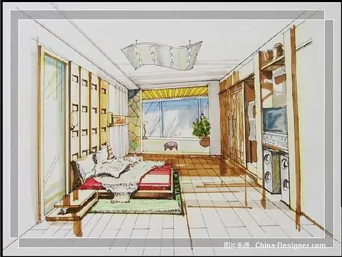 手绘卧室-夏天贾的设计师家园-中式