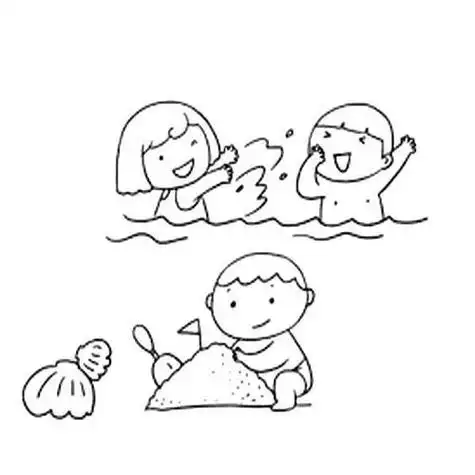 孩子们的简笔画海滩美女简笔画沙滩和大海更配哦女孩简笔画画法拍照的