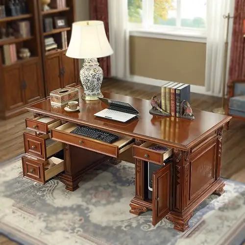 美式实木书桌书房家具欧式奢华大班台老板办公书桌