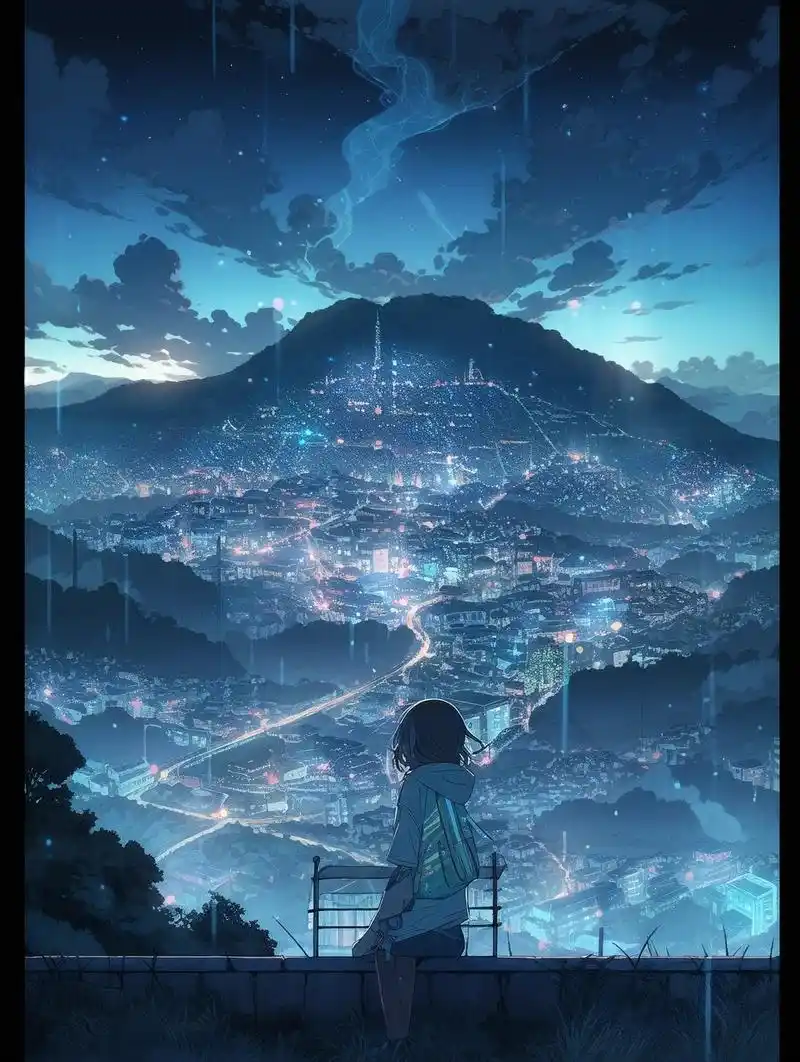 ai绘画之宏大夜景 关键词:pov视图,一个日本动画画的夜景俯瞰城市的