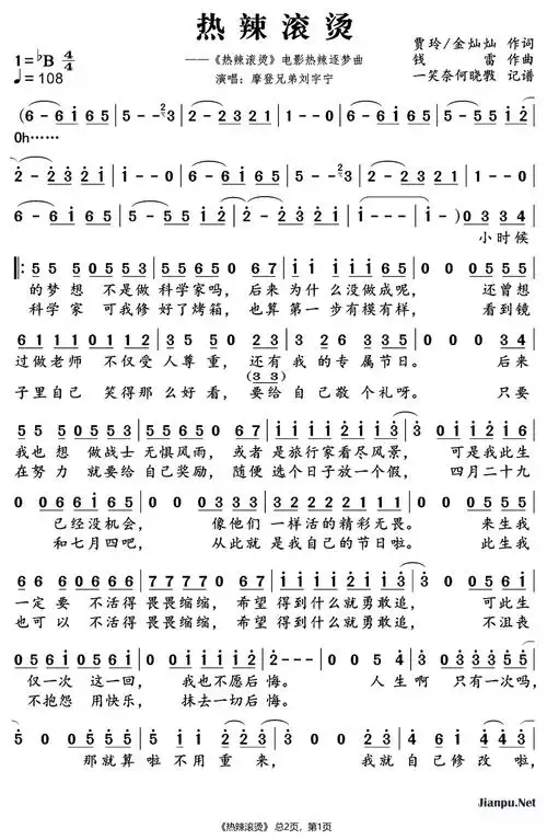 《热辣滚烫(《热辣滚烫》电影热辣逐梦曲)》简谱(热辣滚烫)摩登兄弟