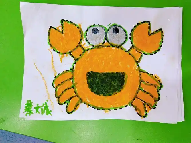 康语手工作品——点连线涂色画:螃蟹