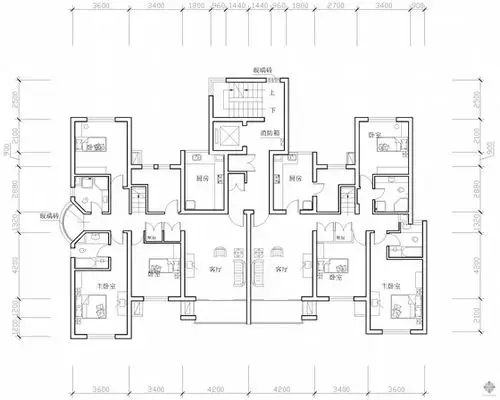 分享18层高层一梯两户户型图资料下载