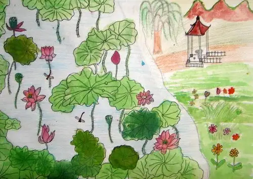 《湖景》/少儿绘画作品/儿童画/网络美术馆_中国少儿美术教育网