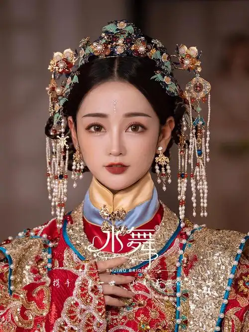 水舞新娘中式汉服烧蓝古装发钗套装头饰