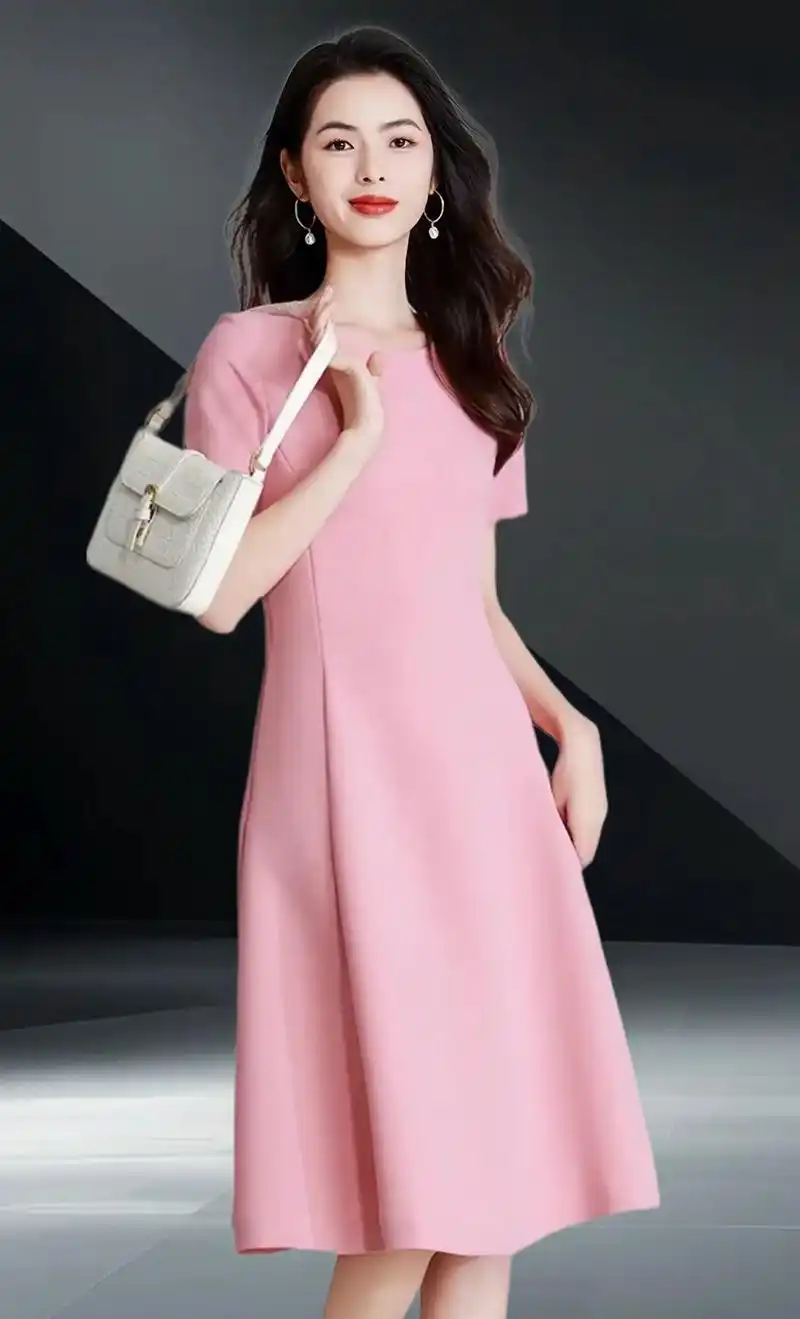 时尚樱花粉,气质减龄连衣裙91.