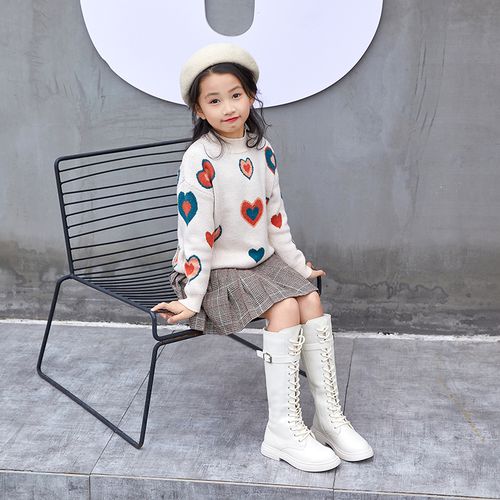 女童高筒皮靴秋冬季时尚气质女孩长筒中大童加皮靴