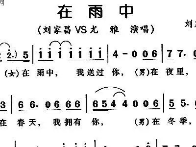 在雨中 刘家昌 尤雅 歌谱 简谱
