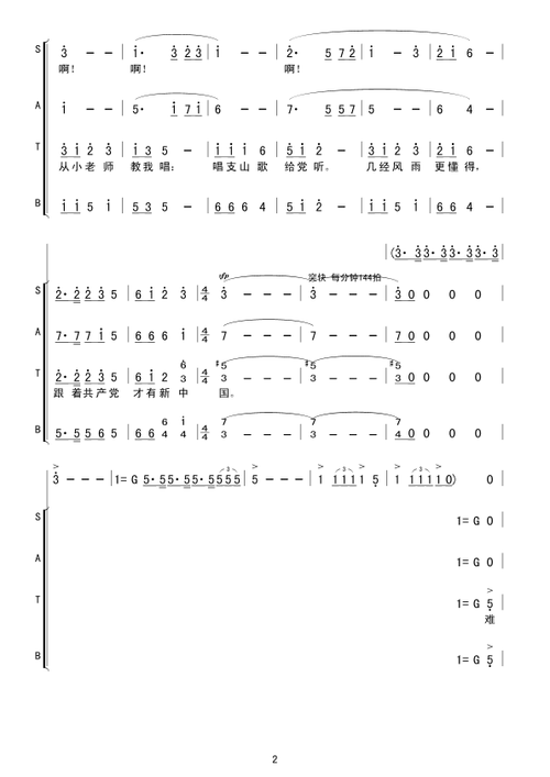 在灿烂的阳光下(合唱)简谱
