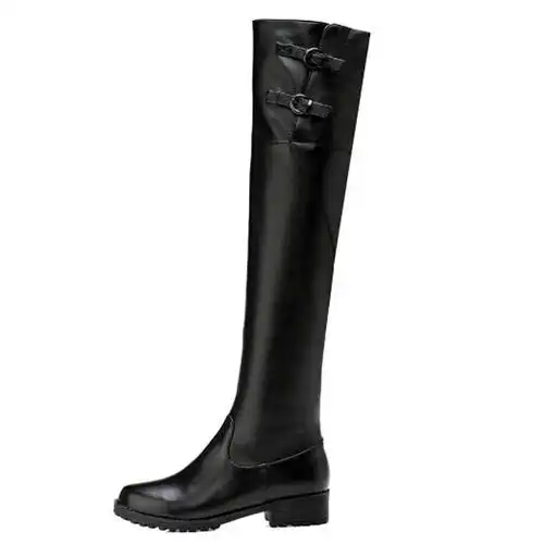 真皮过膝靴女长靴高筒靴子平底长筒靴平跟军靴女靴骑士女加绒冬靴