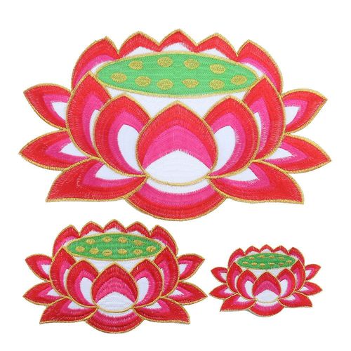 中国风荷花观音莲台佛教衣服用品刺绣花朵布贴跪拜垫莲花装饰补丁