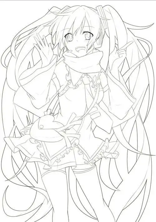 萝莉米库ww上色 线稿 miku 初音未来 萝莉 猫耳 学生服手绘_初音未来