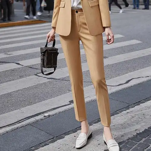 女先生女士西裤秋季新款女西装裤工作裤职业修身高腰显瘦九分小脚裤竖