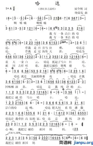 《哈达》(泽旺多吉演唱)_歌谱简谱_歌词简介_曲谱资料