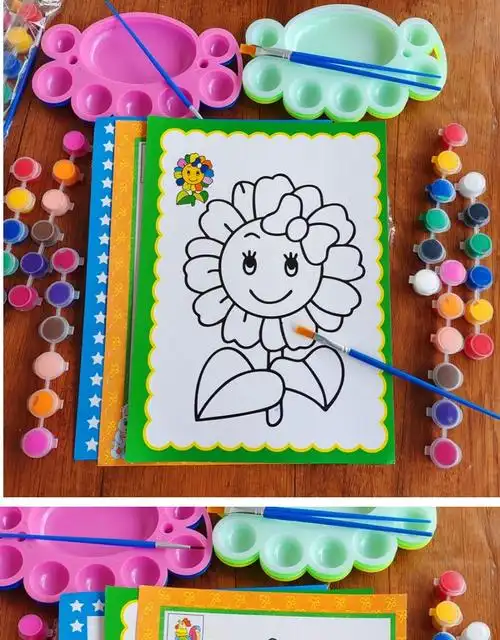 shanbei填色水彩画颜料画涂鸦画油画套装diy手工幼儿园画画涂色画卡抖