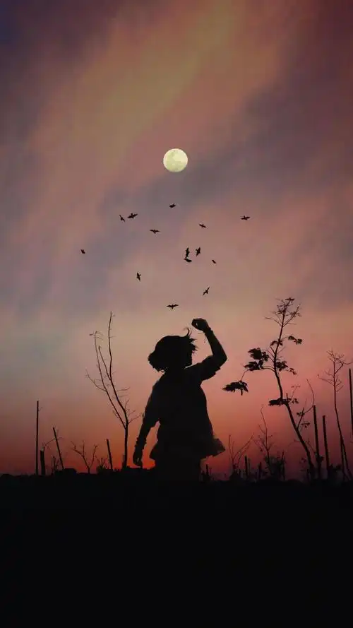 月光下一个人伤感背影,另类-手机壁纸