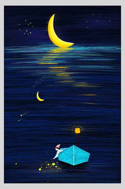 深蓝色唯美手绘插画素材