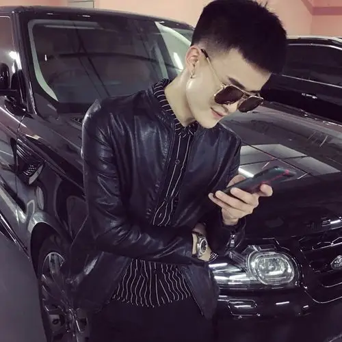 cigis社会皮外pu短款青年xs精神夹克皮衣皮衣