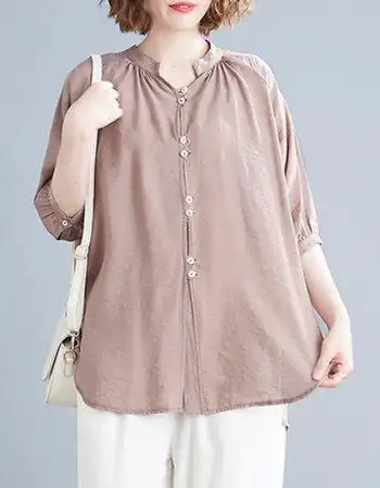 高端时尚女装大码短袖t恤女装夏装2021年新款夏季棉麻时尚小衫遮肚子