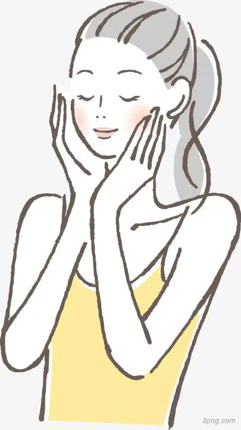 手绘线条绘画护肤女孩png素材透明免抠图片-卡通手绘