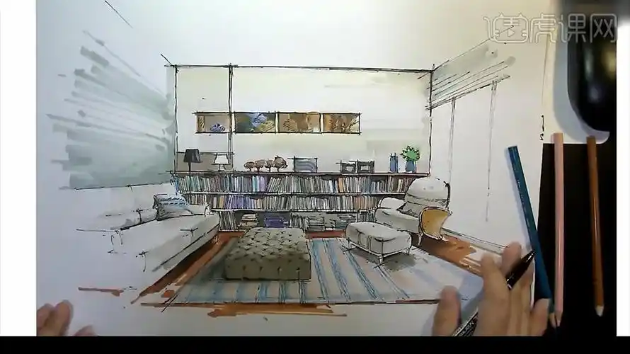 怎样用马克笔对书房空间进行上色篇