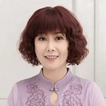 魅丝黛儿真发假发女短发送妈妈蓬松自然短卷发型中老年短发假发套自然