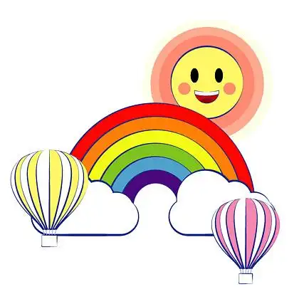 手绘卡通彩虹 i>热 /i>气球太阳矢量元素