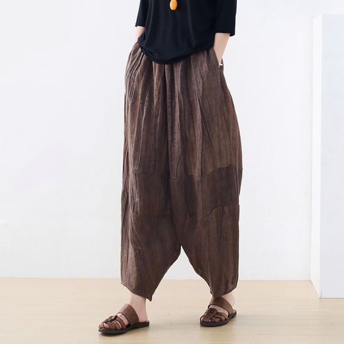 复古亚麻灯笼裤女休闲裤棉麻九分裤
