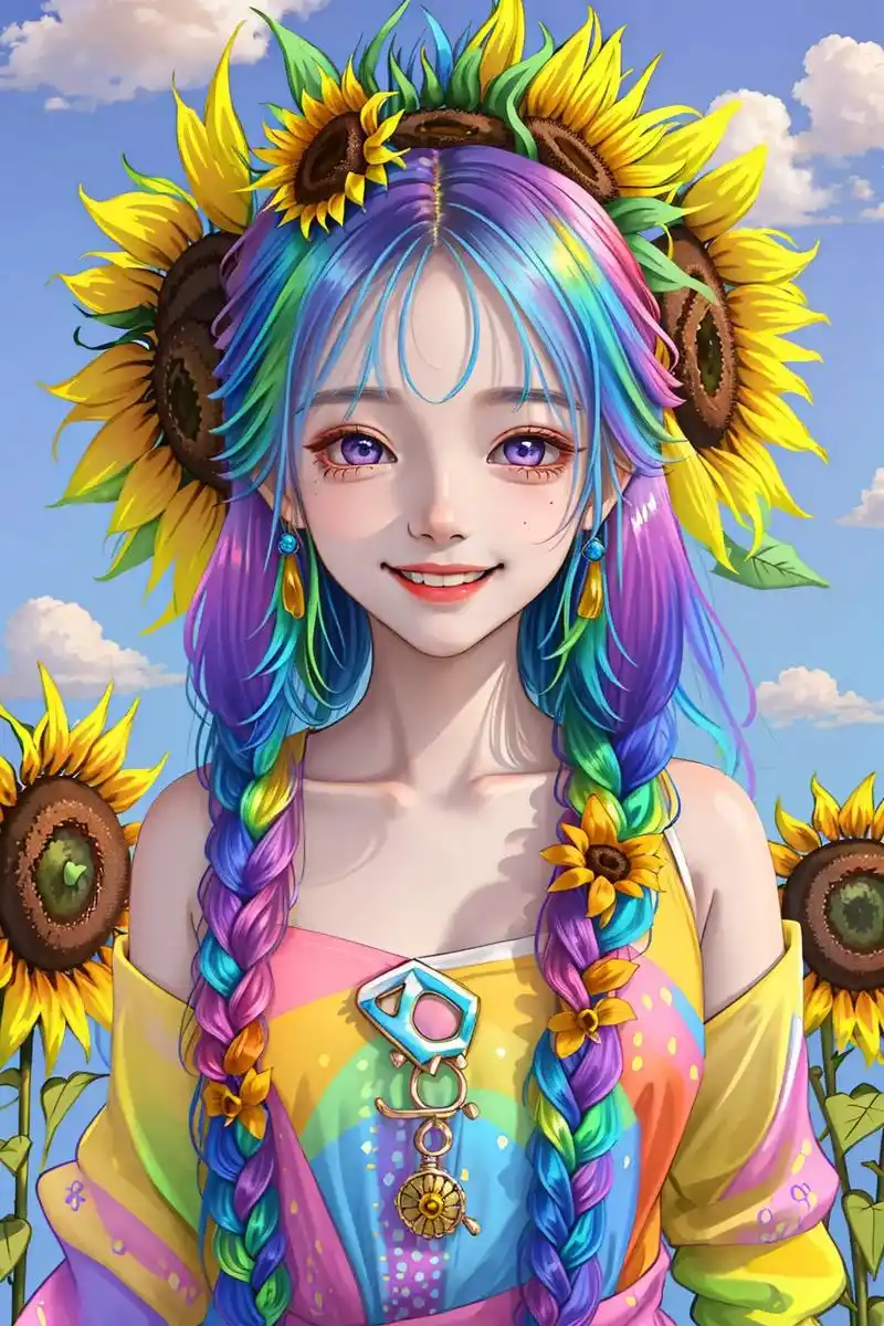 #ai绘画 #高清美女壁纸 彩虹花海女孩这么可爱一定要分亨你 - 抖音