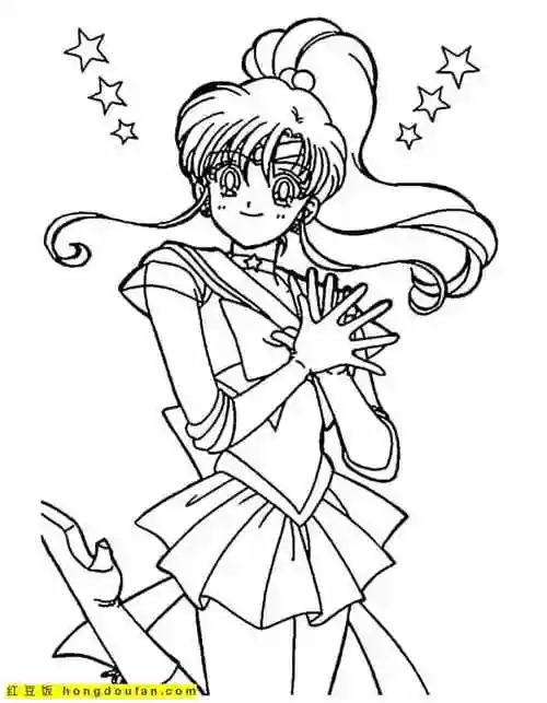 10张优雅迷人的月亮公主二次元公主涂色图片-红豆饭小学生简笔画大全