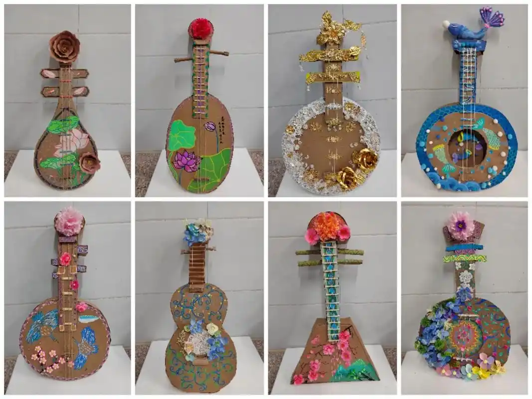 手工/纸箱环创/学生作品-中国传统乐器 孩子们棒棒哒!