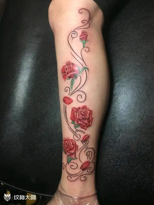 小腿玫瑰_纹身图案手稿图片_东港酷客纹刺的纹身作品集