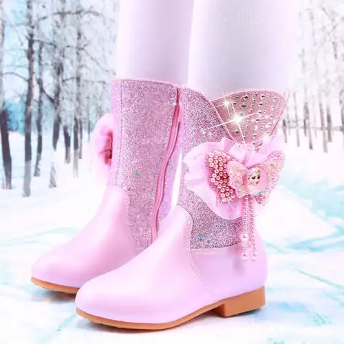 儿童鞋2020秋冬季新款大蝴蝶结女童中筒靴韩版小女孩子公主靴