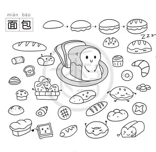 手绘素材# 上百种美食简笔画,素材来自飞乐鸟《儿童简笔画大全100000