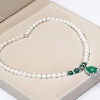 母节礼物送妈妈天然淡水珍珠项链三件套女玉髓吊坠高贵生日礼物 珍珠