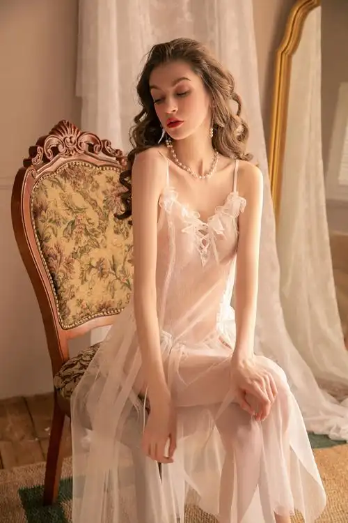 仙气薄纱吊带裙私房蕾丝少女透视性感诱惑居家睡裙睡袍 情趣内衣