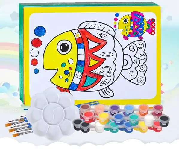 新款儿童颜料涂画儿童水彩画填色颜料画涂鸦画油画套装手工幼儿园画画