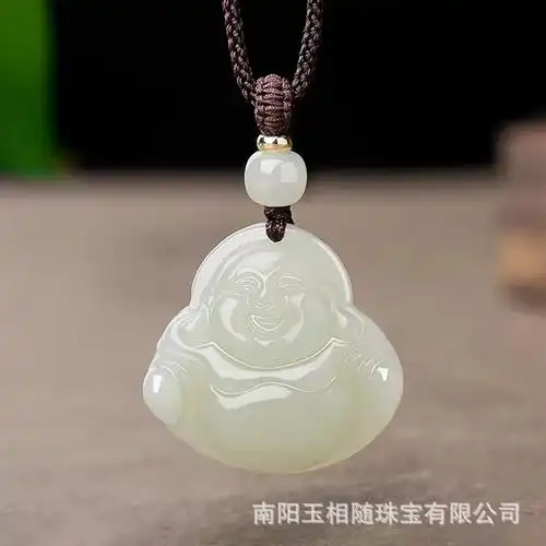 保真天然和田玉吊坠弥勒佛项链玉石玉佩玉坠大肚佛小佛公玉佛挂件