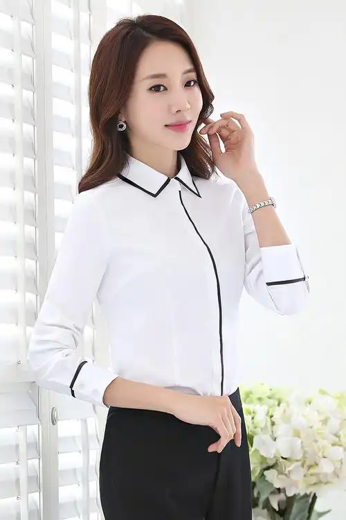 女式白衬衫女春秋新款长袖百搭修身职业装上衣ol面试职业衬衣