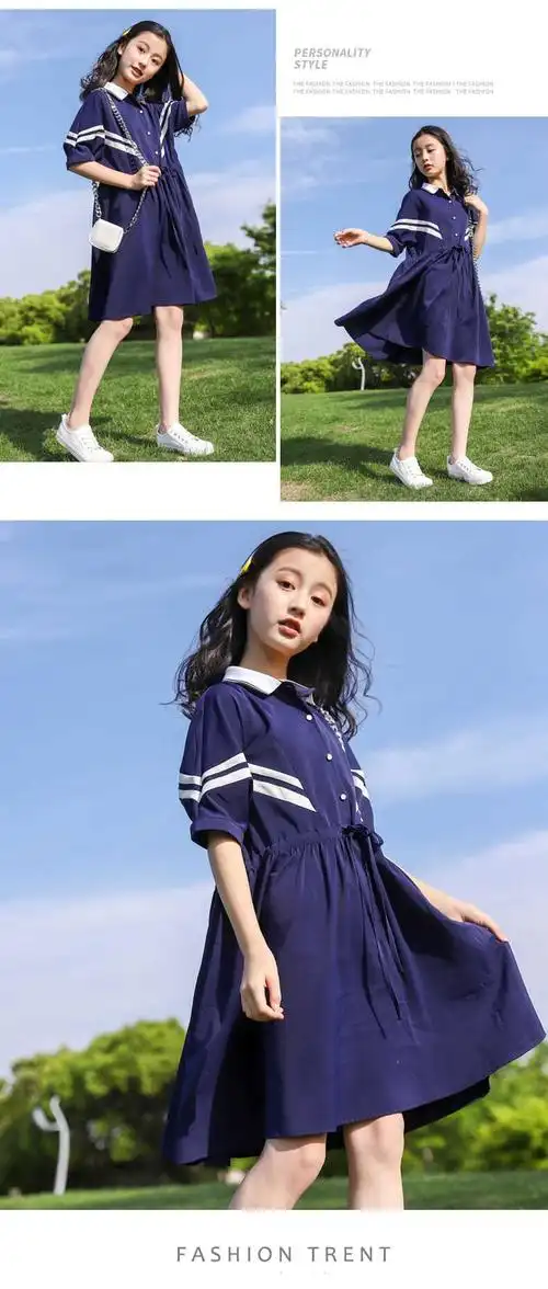 依界女童夏装裙子2021新款中大童连衣裙夏款女孩儿童时尚洋气长裙12岁