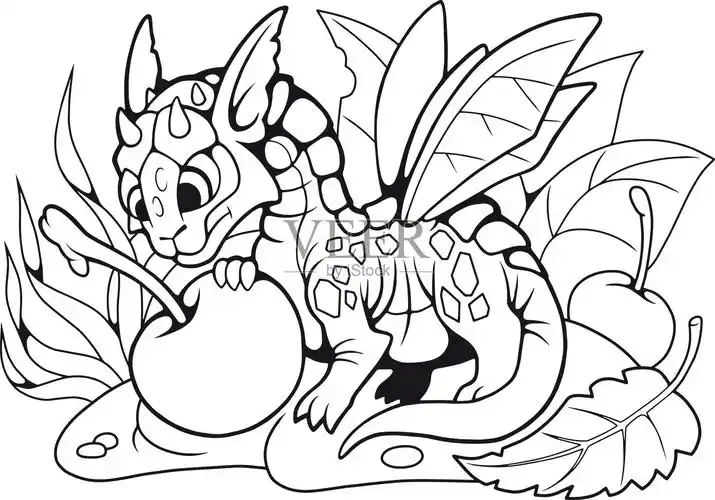可爱的小龙吃樱桃搞笑的插画插画图片素材