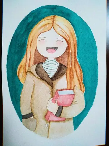 水彩画5爱笑的女孩运气不会太差